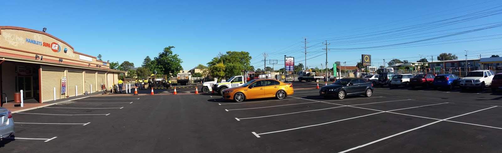 Commercial car park in queens park in Perth half way completed with traffic cones showing the areas to still be worked on